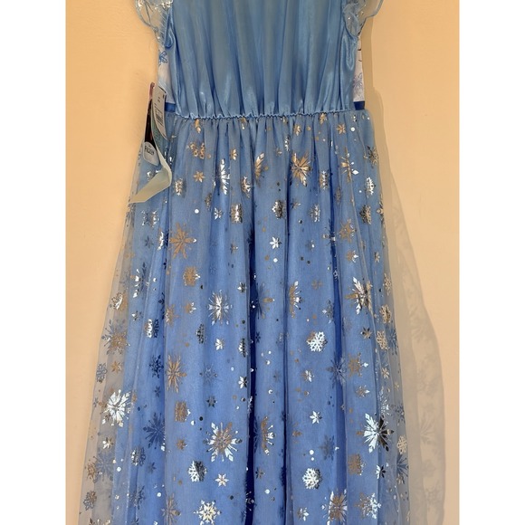 Disney Frozen Blue Mesh Metallic Snowflake Overlay Nightgown Youth Medium 8 NEW - Picture 8 of 13